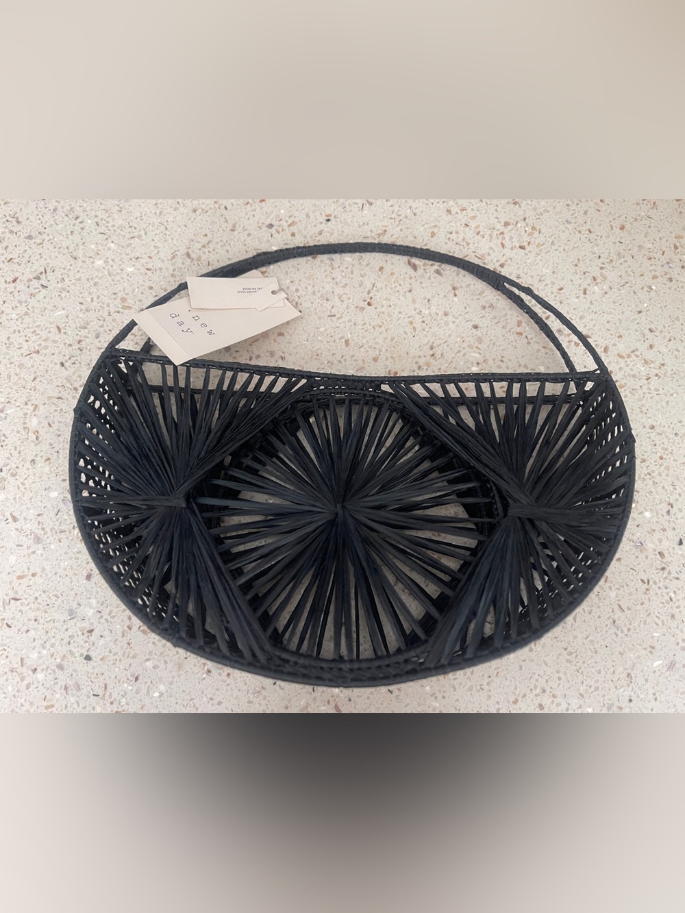 A New Day Black Woven Straw Circle Tote Bag